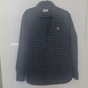 Giordano Navy Checkered Button-Up Shirt With Logo